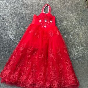 formal fluffy tulle mesh floral sparkly halter gown prom dress fancy party
